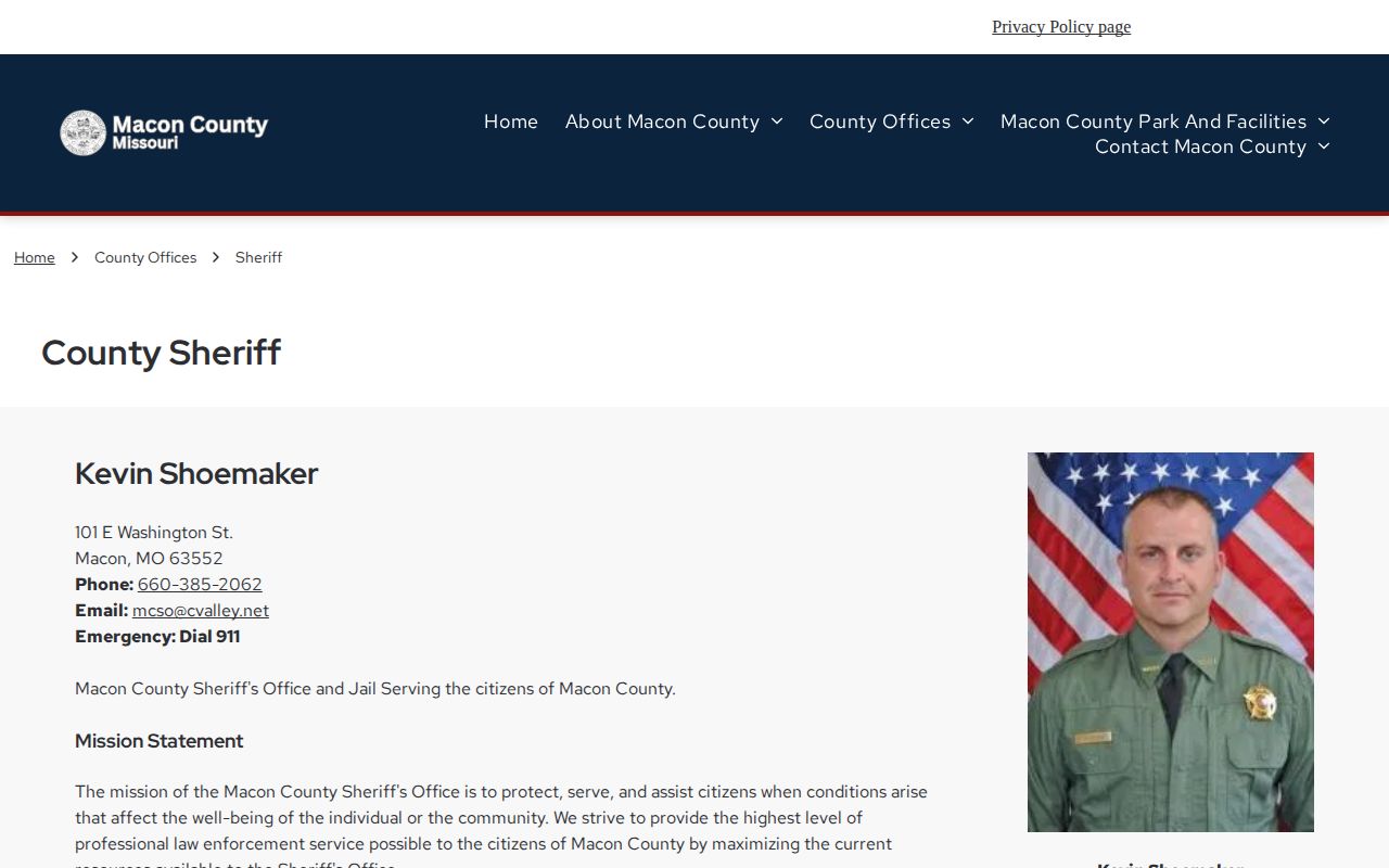 Official Macon County Sheriff and Jail page for Linneus custody verification