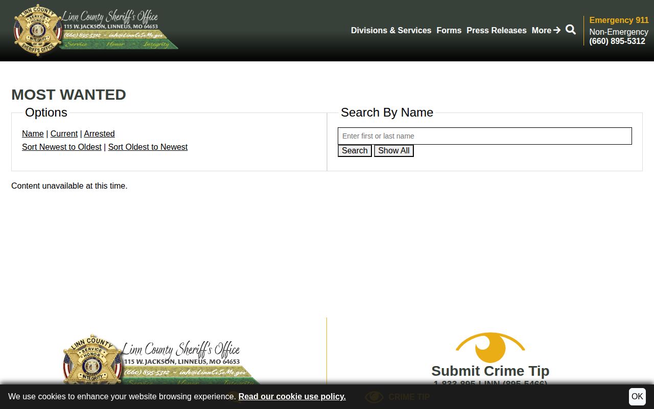 Unavailable Linn County wanted arrest list