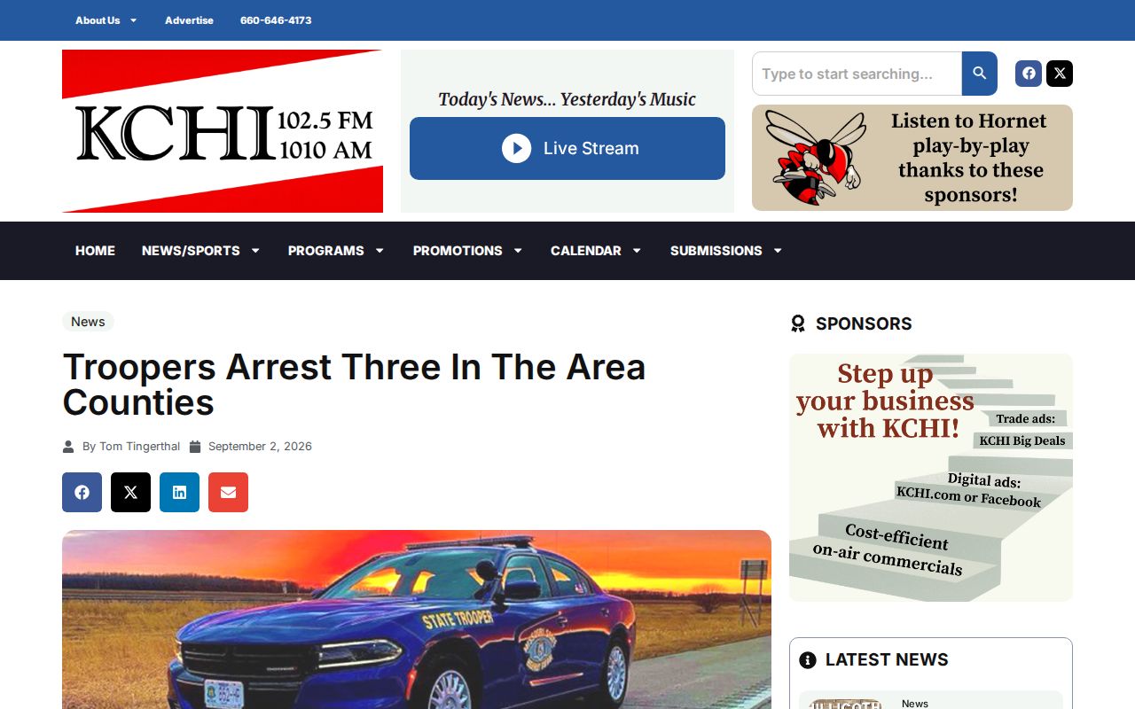 KCHI regional news article about state patrol arrests in area counties